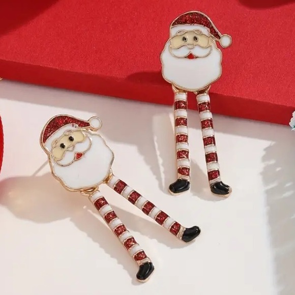 Santa with Candy Cane Legs Christmas Holiday Stud Earrings - Picture 3 of 3